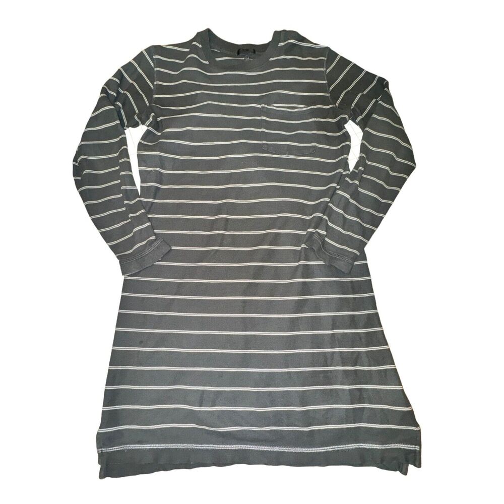 ATM Stripe Pique Dress Women's Size XS Asphalt Stone Blue L/S Pocket Raw Hem